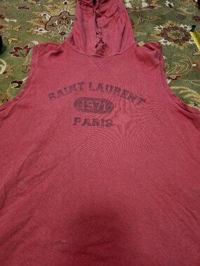 Saint Laurent Paris Sleeveless Hoodie Red Distressed Size M Made In Italy